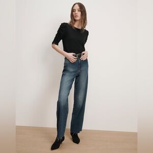 Veronica Beard Waldorf Tee Ruched Sleeve T Shirt Top Black Size Large